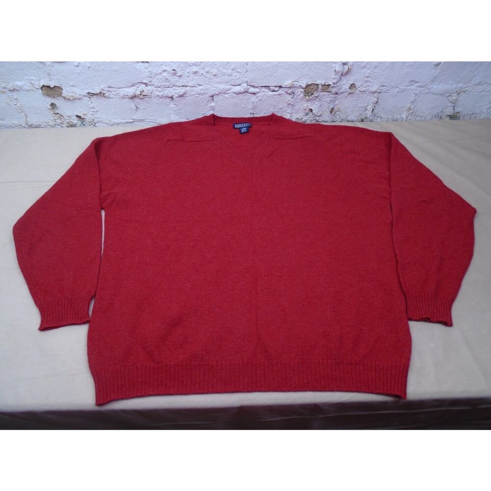 Vintage Lands End Sweater Mens XL 100% Lambswool V Neck Knit Pullover Scotland